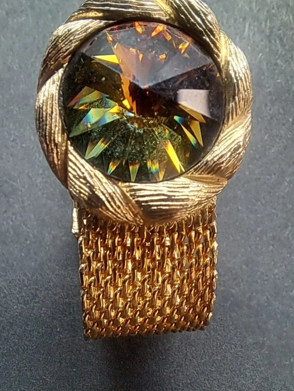Vintage Swank Gold Tone Mesh Wrap Around Cufflinks Watermelon Rivoli Rhinestone